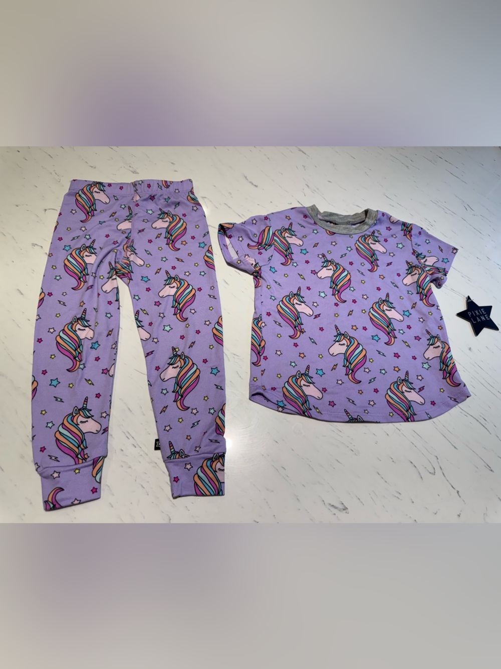 Pixielane Purple Unicorn Print Kids Pajama Set